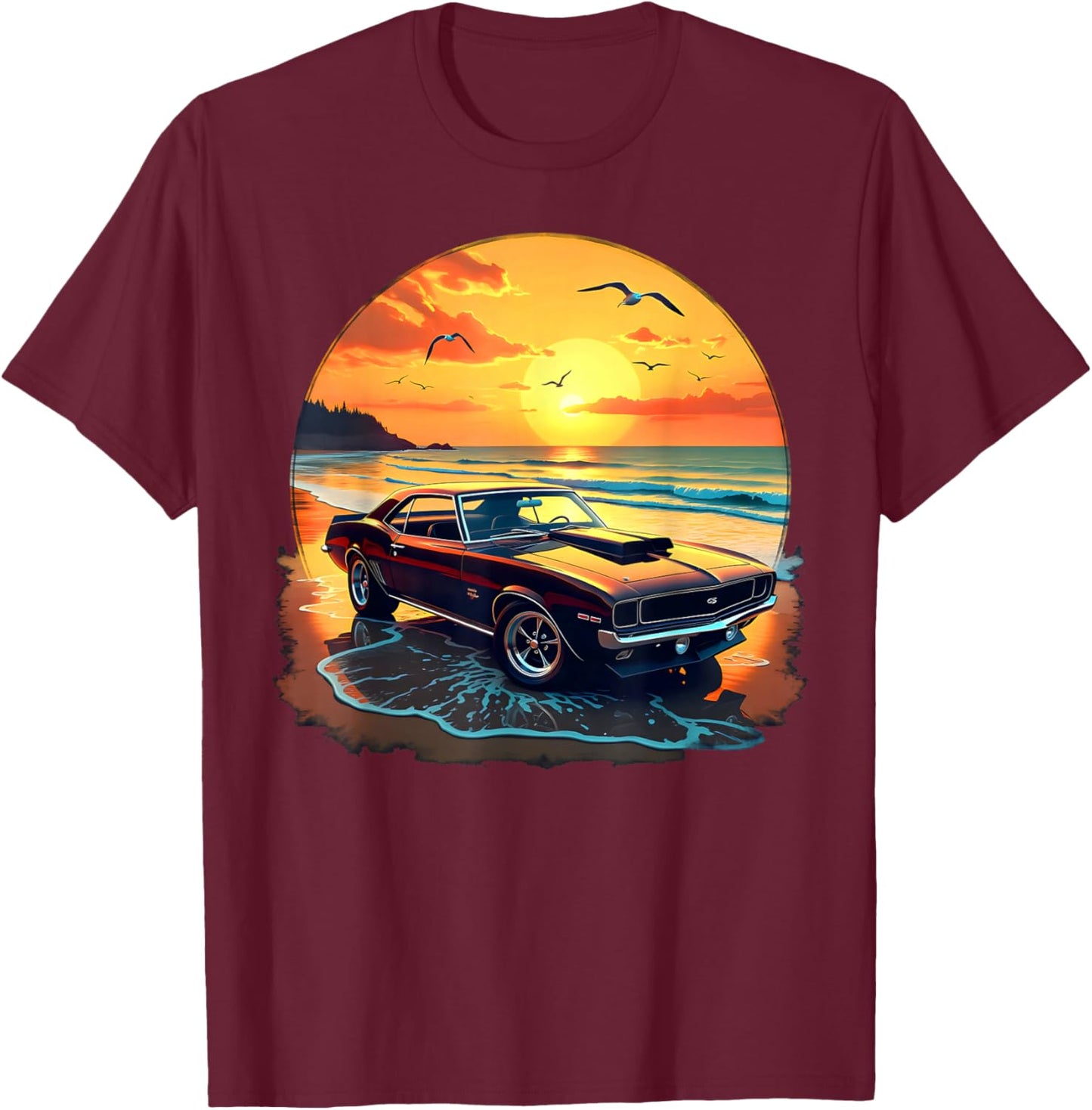 Classic Muscle Car Retro Vintage Style American Car Beach T-Shirt - T-Shirt | Maroon