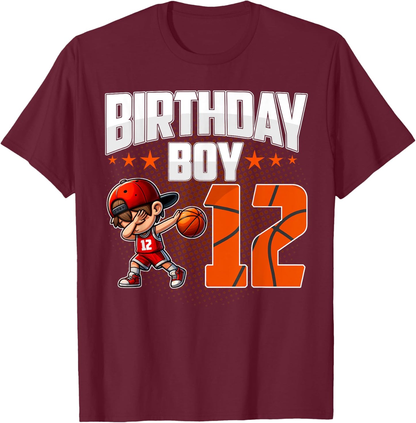 12th Birthday Boy Basketball 12 Years Old Boy Birthday T-Shirt - T-Shirt | Maroon