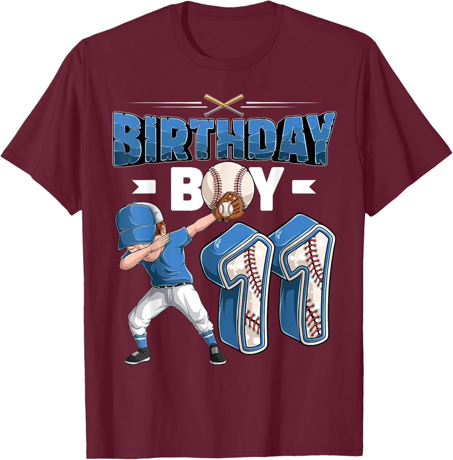 Dabbing Boy 11 Year Old Baseball Player 11th Birthday Party T-Shirt - T-Shirt | Maroon