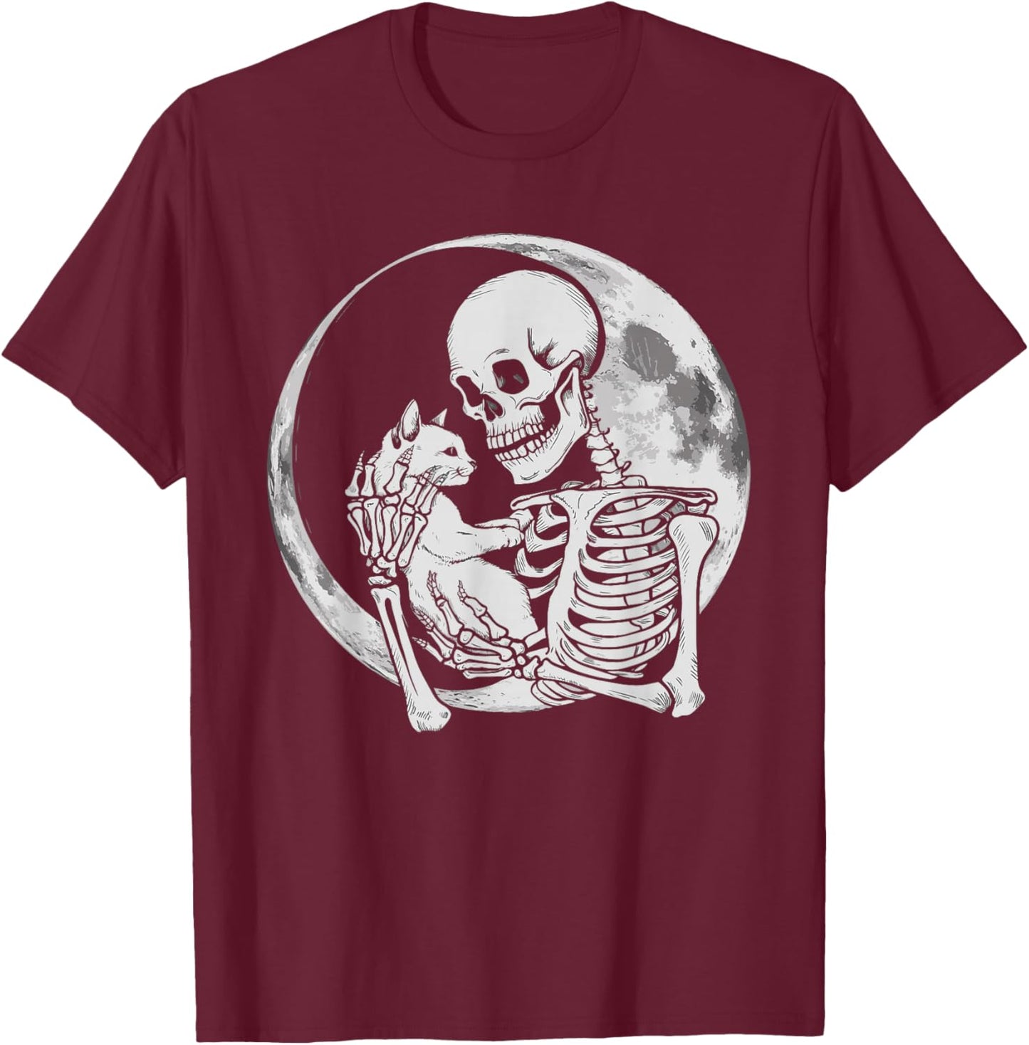 Skeleton Holding Cat Feline Women Kids T-Shirt - T-Shirt | Maroon