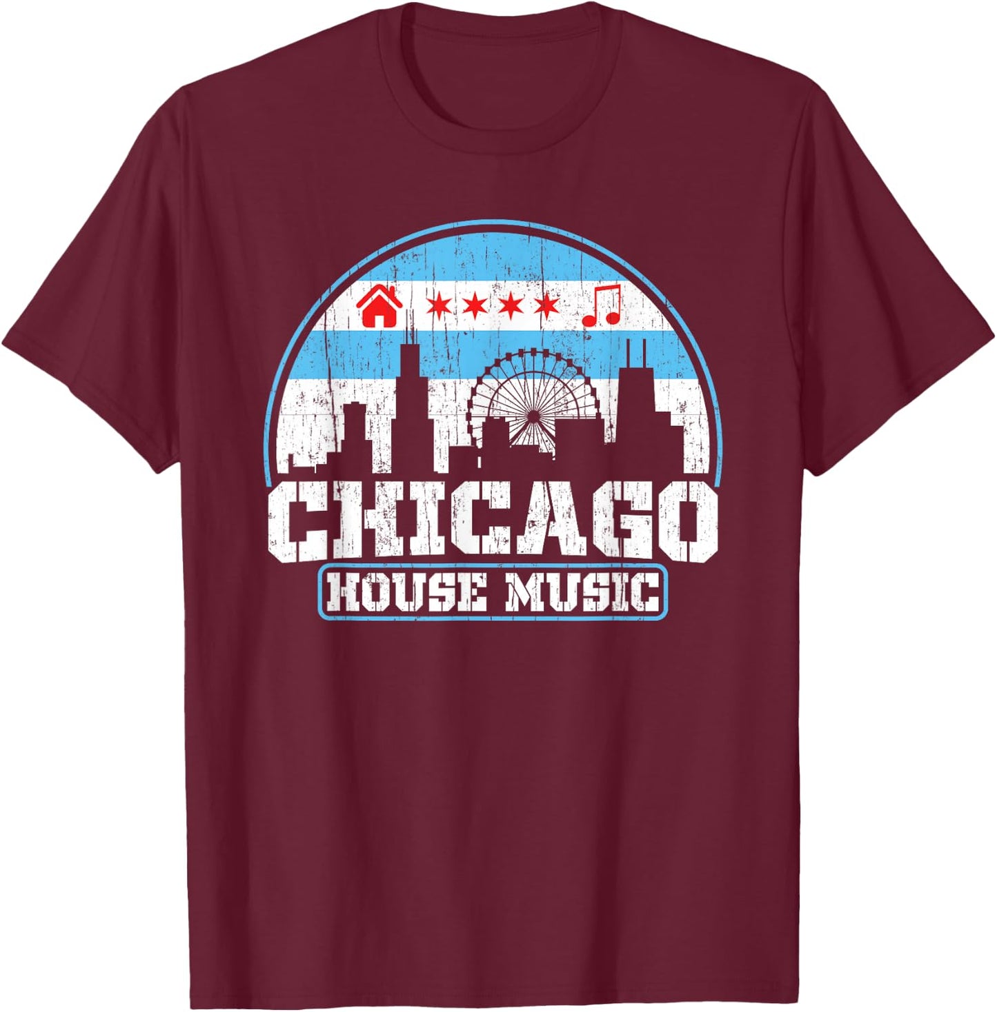 Chicago House Music Vintage Skyline DJ Gift T-Shirt - T-Shirt | Maroon