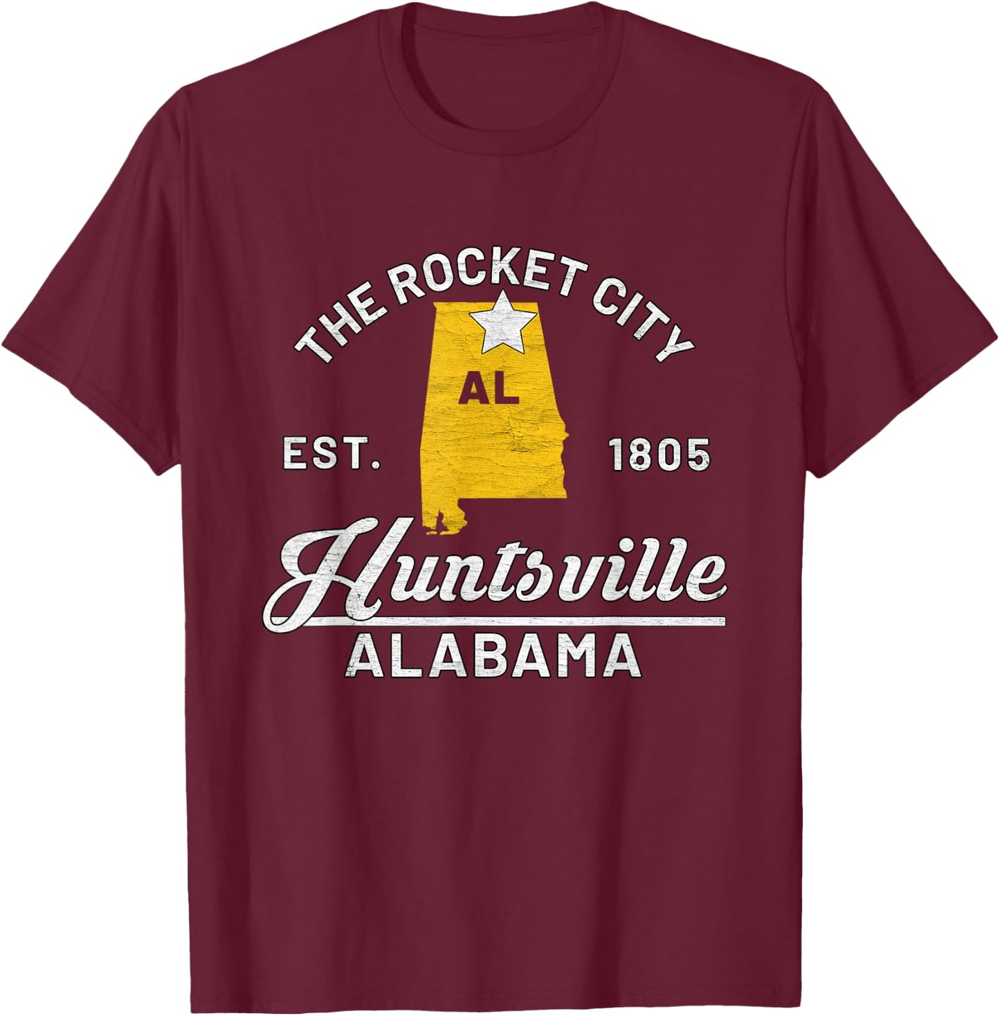 Huntsville Alabama Al Vintage The Rocket City Souvenir Gift T-Shirt - T-Shirt | Maroon