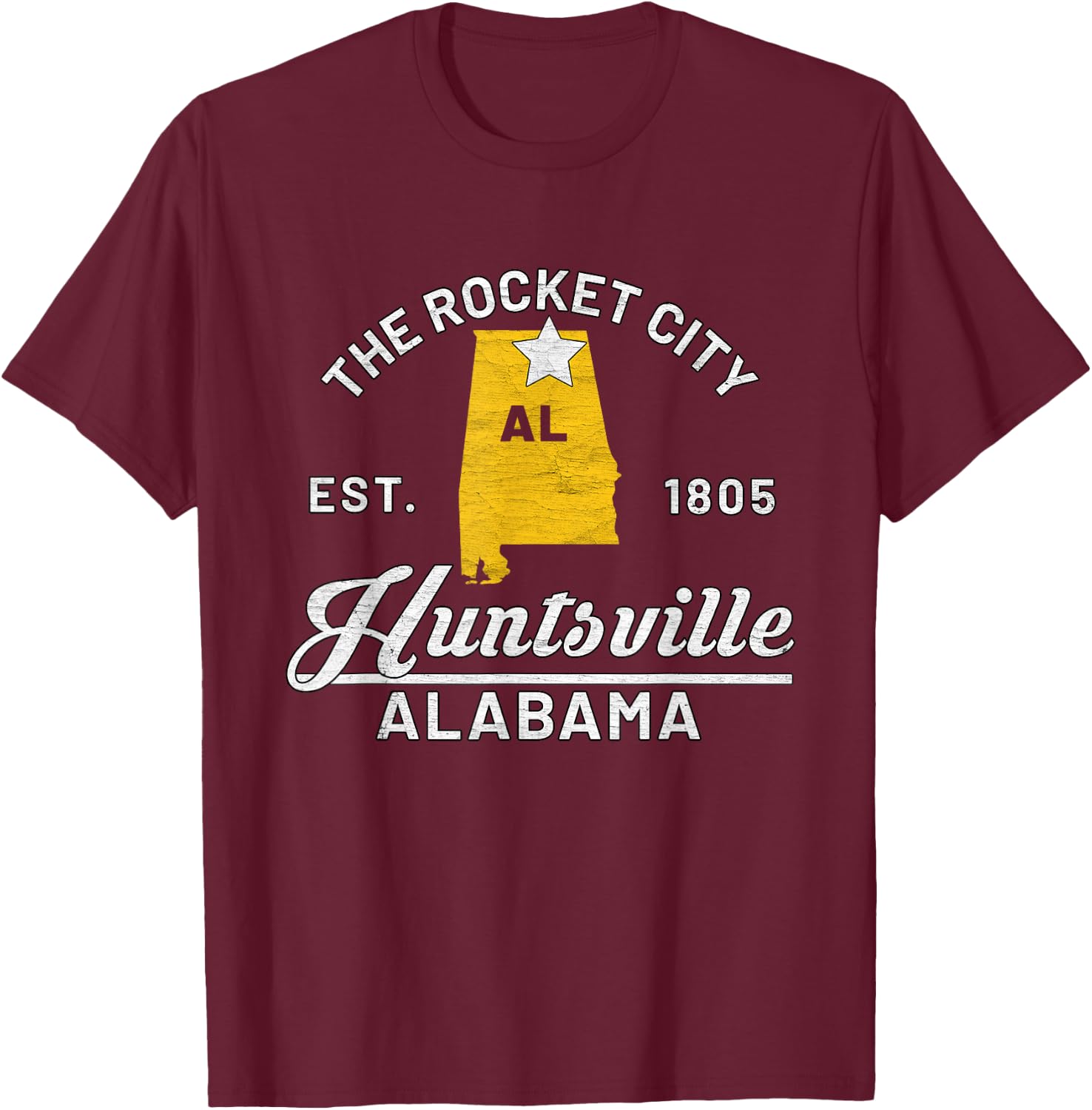 Huntsville Alabama Al Vintage The Rocket City Souvenir Gift T-Shirt - T-Shirt | Maroon
