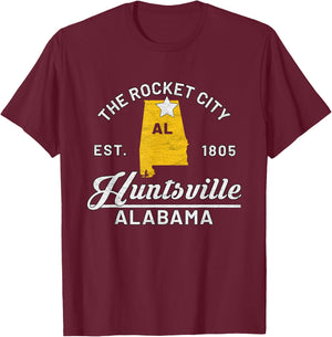 Huntsville Alabama Al Vintage The Rocket City Souvenir Gift T-Shirt - T-Shirt | Maroon