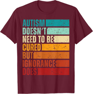 Autism Awareness Acceptance Ban Ignorance Mommy Shark T-Shirt - T-Shirt | Maroon