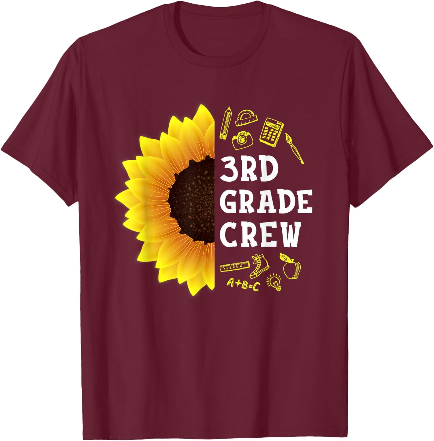 Sunflower 3rd Grade Crew Students Kids Team Back To School T-Shirt - T-Shirt | Maroon