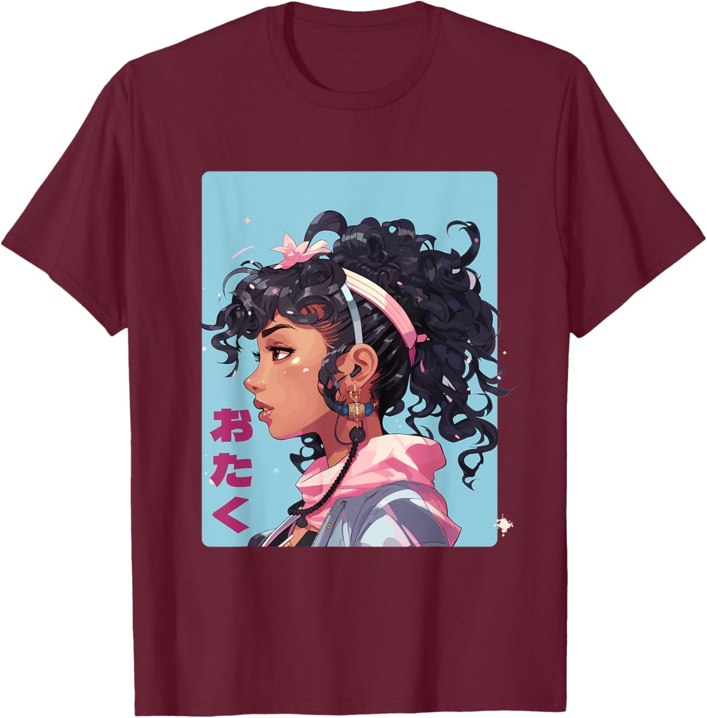Black Manga Girl Japan Comic Otaku Anime T-Shirt - T-Shirt | Maroon