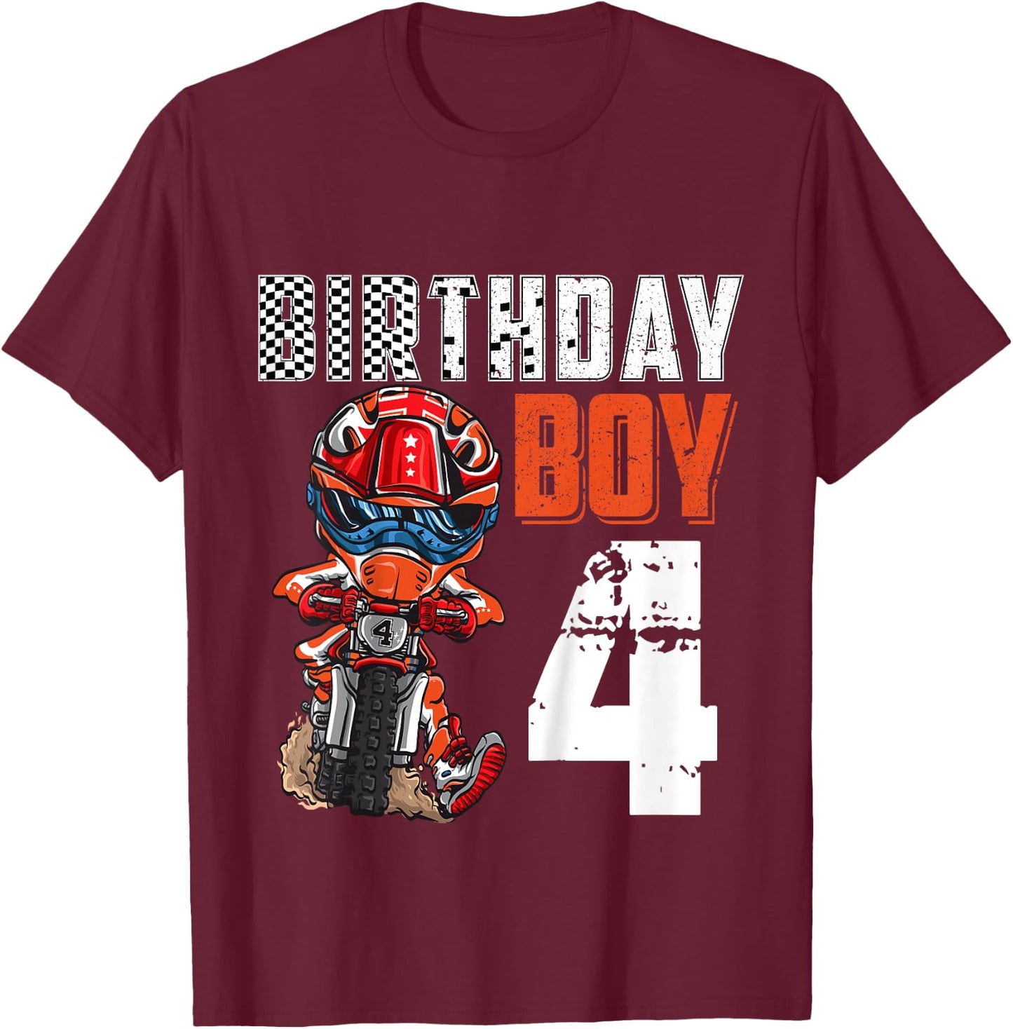 Motocross MX 4th Gift 4 Year Old Dirt Bike Birthday Party T-Shirt - T-Shirt | Maroon