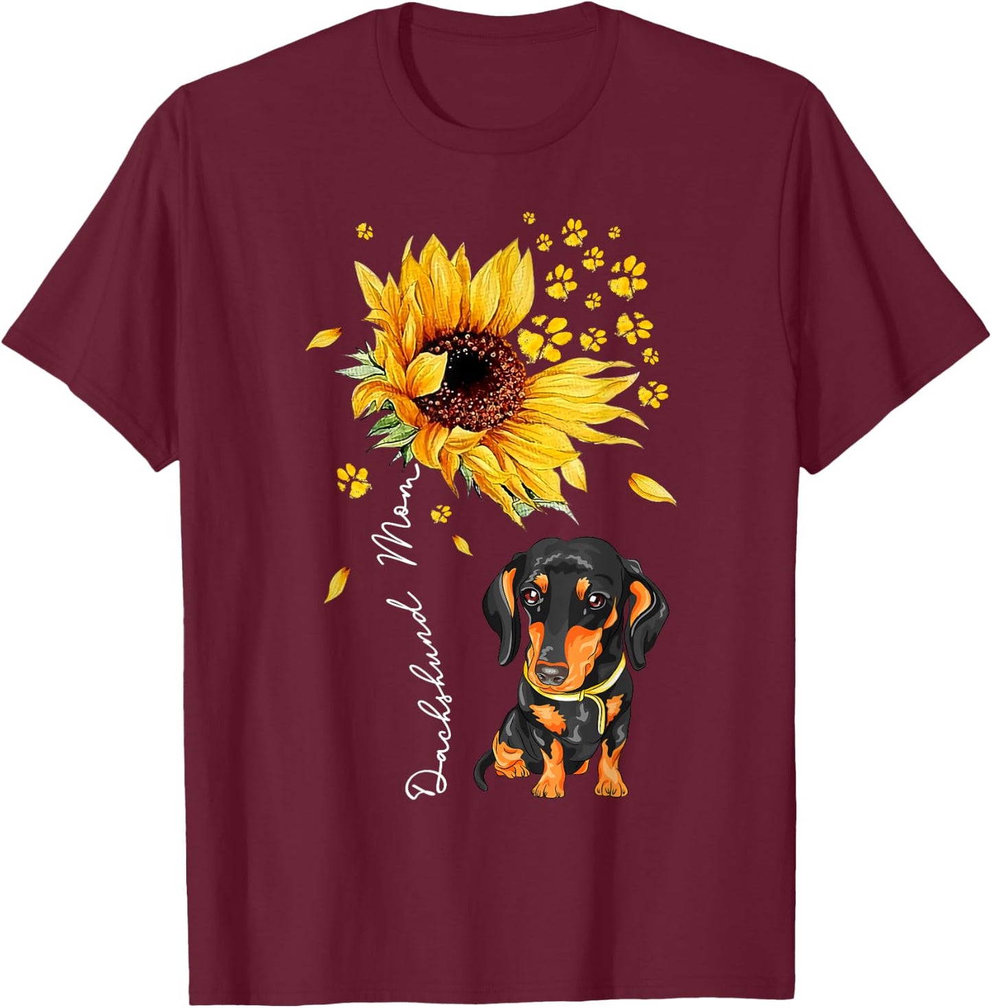 Sunflower Dachshund Mom Dog Lover Gifts T-Shirt - T-Shirt | Maroon
