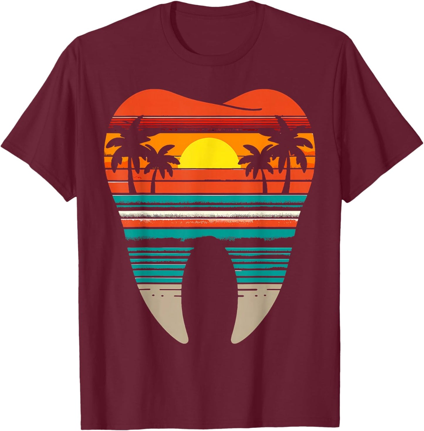Summer Sunset Dental Beach Summer Vacation Dentist Retro T-Shirt - T-Shirt | Maroon
