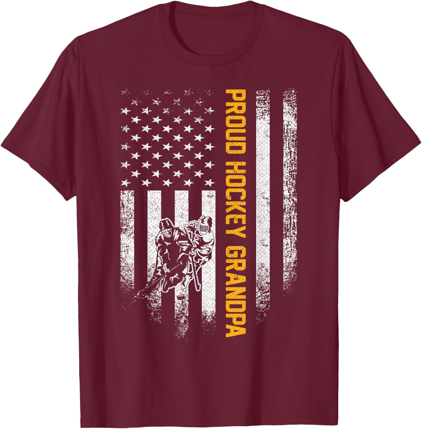 Vintage USA American Flag Proud Hockey Grandpa Silhouette Women Men T-Shirt - T-Shirt | Maroon