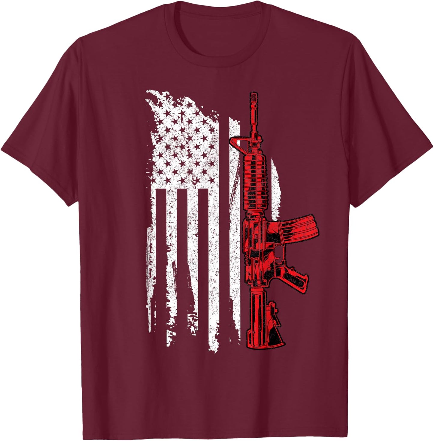 AR-15 Assault Rifle USA Flag Gun T Thin Red Line Men T-Shirt - T-Shirt | Maroon