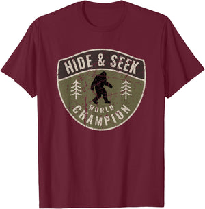 Vintage Sasquatch Hide And Seek World Champion Big Foot T-Shirt - T-Shirt | Maroon
