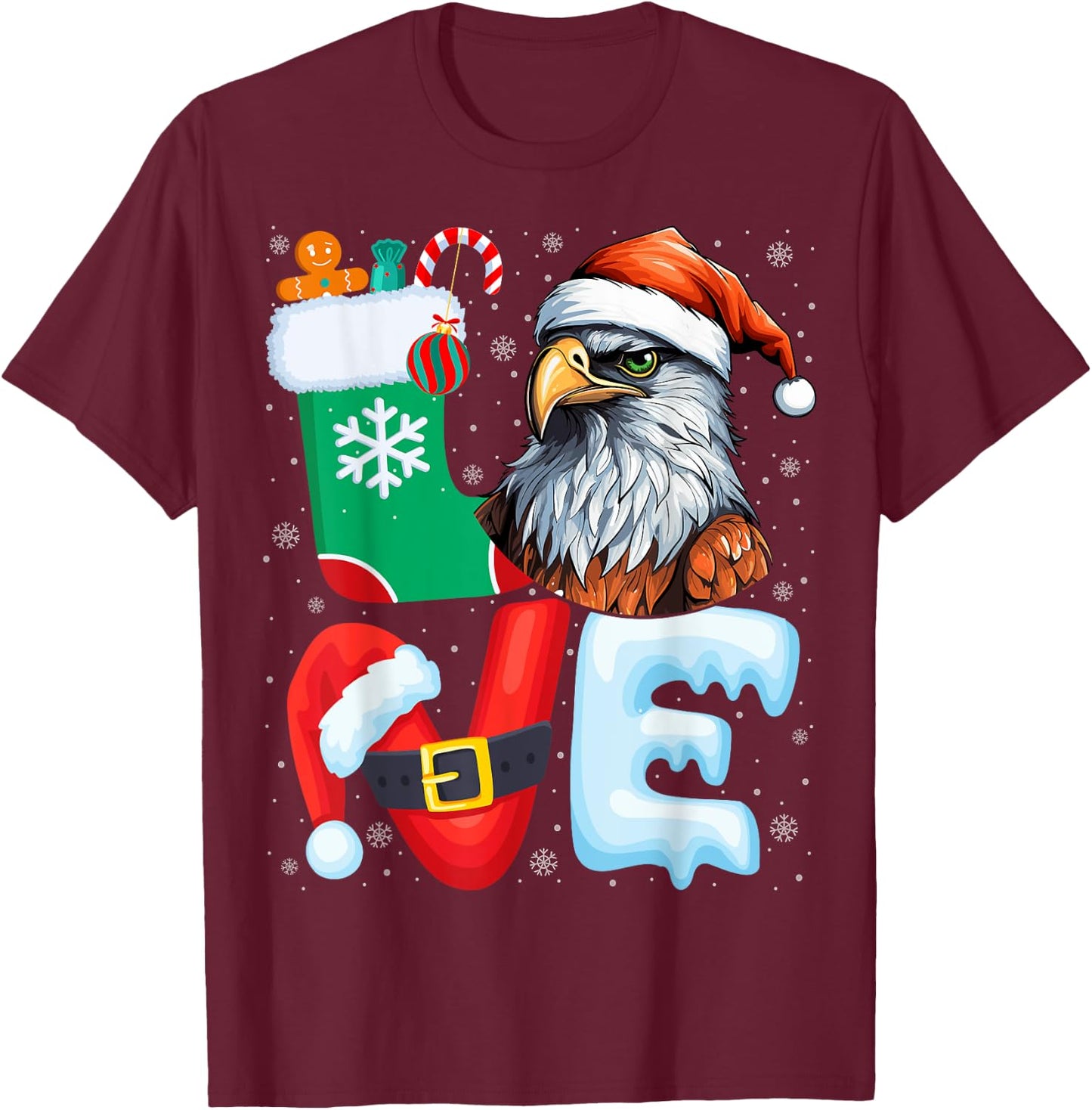 Hawk Birds Wearing Santa Hat Xmas Holiday Hawk Christmas T-Shirt - T-Shirt | Maroon