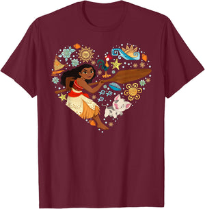 Disney Princess Moana HEI HEI Pua Collage Heart Small T-Shirt - T-Shirt | Maroon