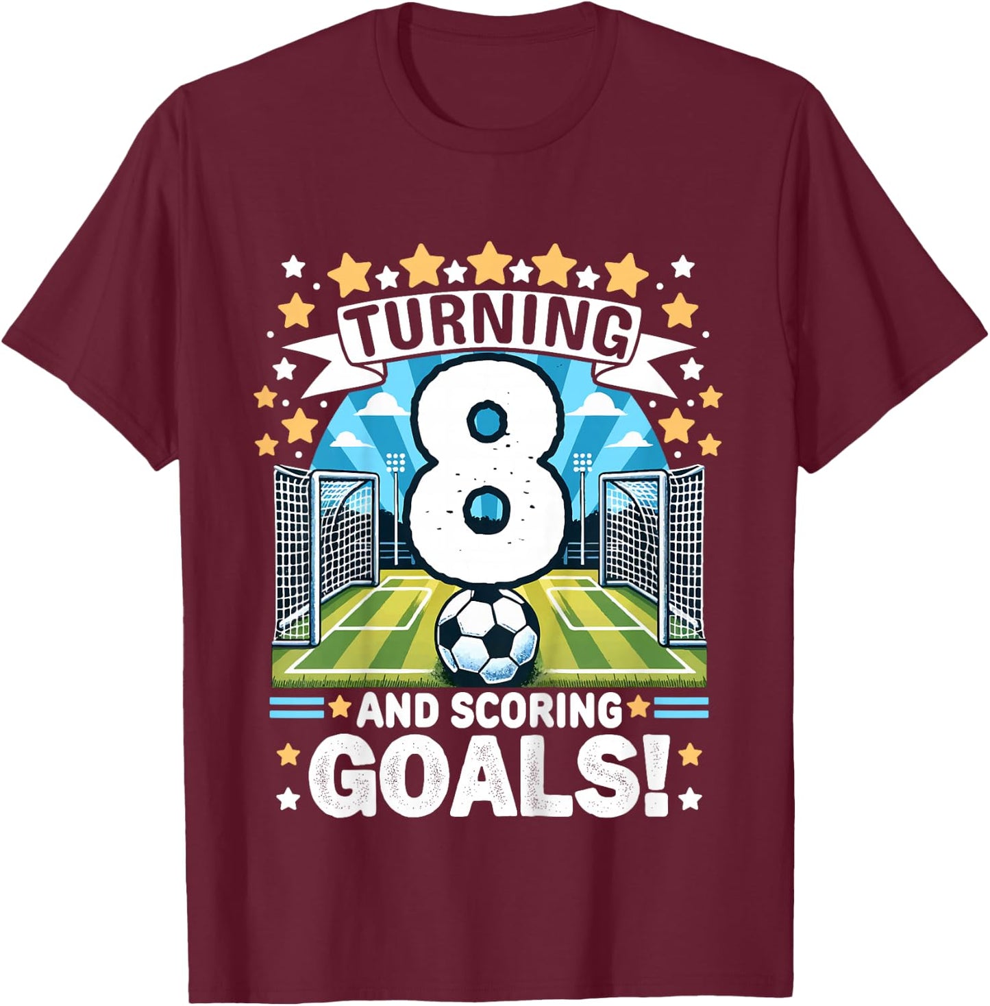 Turning 8 Soccer Birthday 8 Years Football 8th Soccer Player T-Shirt - T-Shirt | Maroon