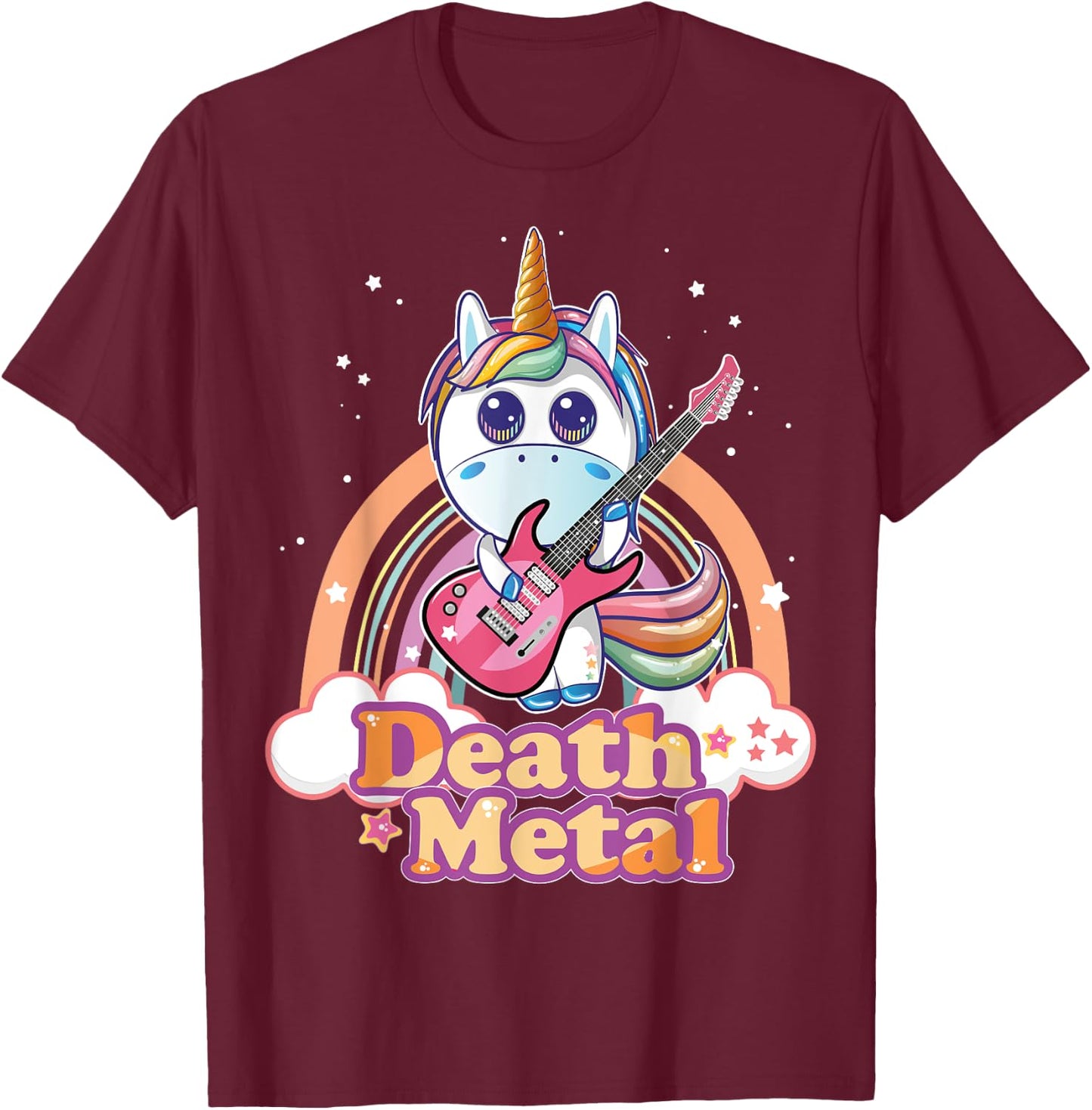 Cute Death Metal Unicorn Hard Rock Heavy Metal Music T-Shirt - T-Shirt | Maroon