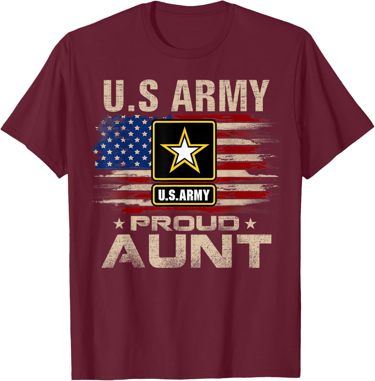 Vintage U.S Army Proud Aunt With American Flag T-Shirt - T-Shirt | Maroon