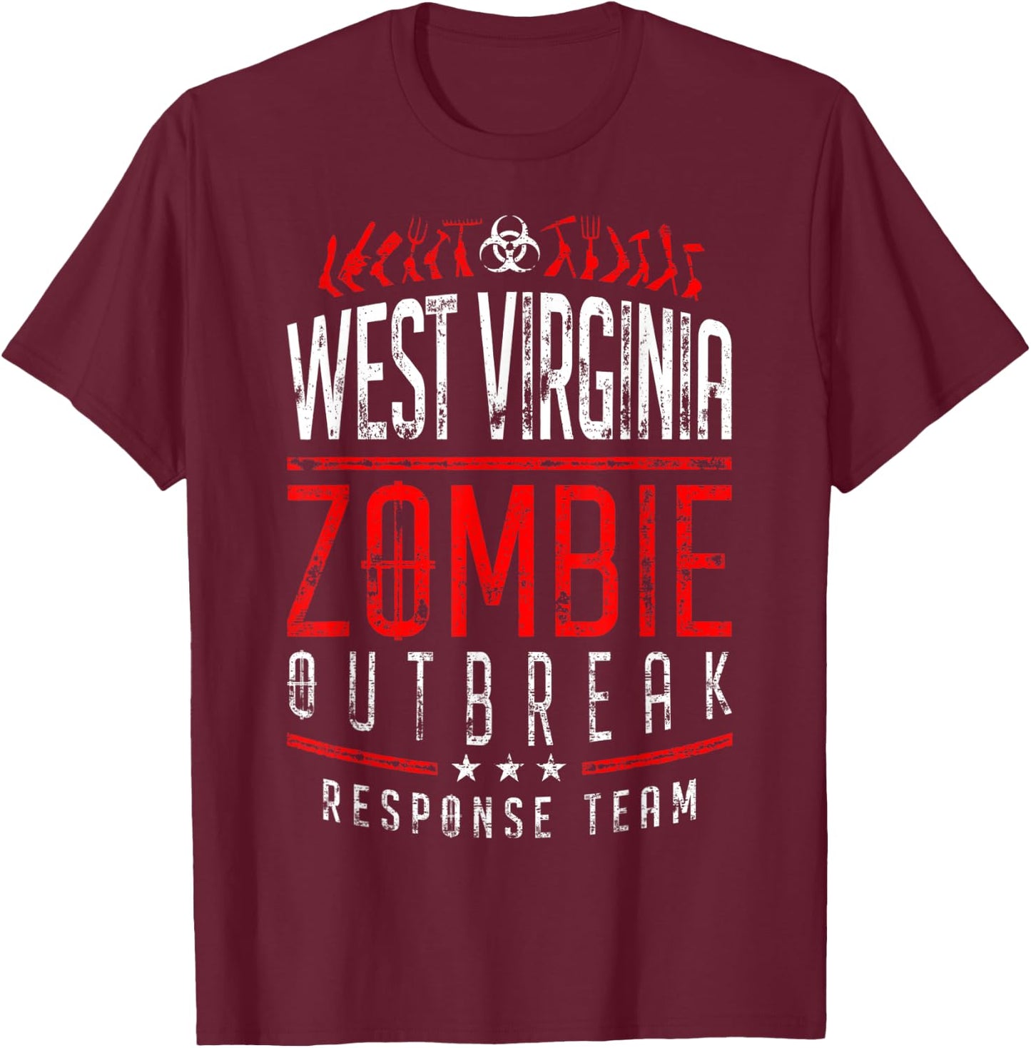 West Virginia Zombie Outbreak Response Team Halloween T-Shirt - T-Shirt | Maroon