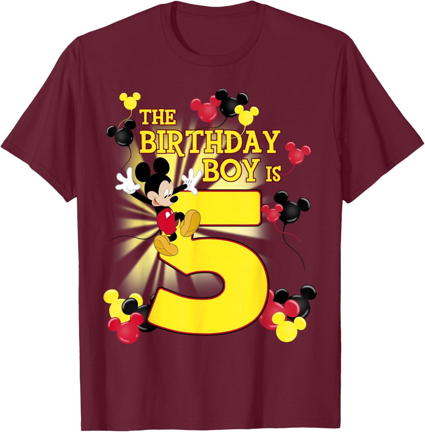Disney Mickey And Friends Mickey 5th Birthday Boy T-Shirt - T-Shirt | Maroon