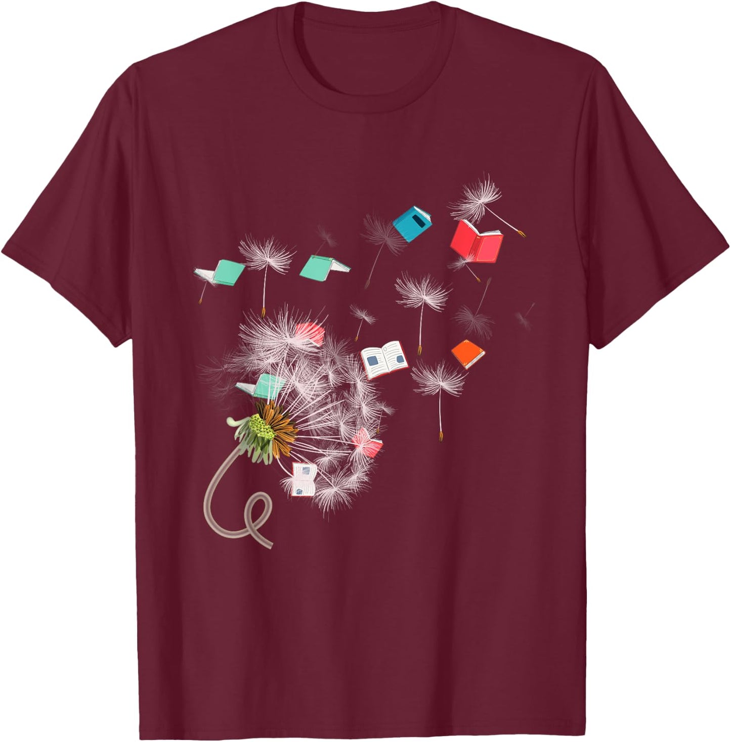 Book Reading Lover Librarian Gift Dandelion Reading T-Shirt - T-Shirt | Maroon