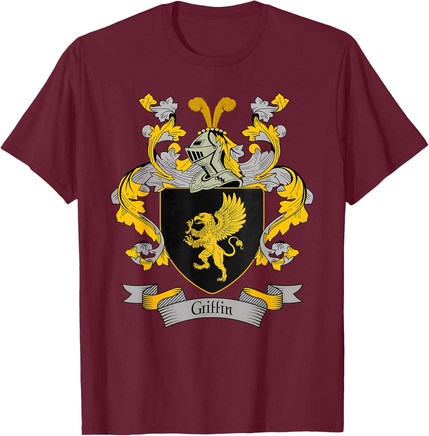 Griffin Coat of Arms | Griffin Surname Family Crest T-Shirt - T-Shirt | Maroon