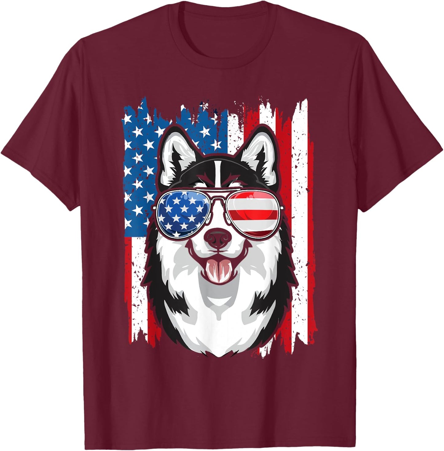 Husky 4th of July Men Siberian Husky Dog Love Owner Huskies T-Shirt - T-Shirt | Maroon