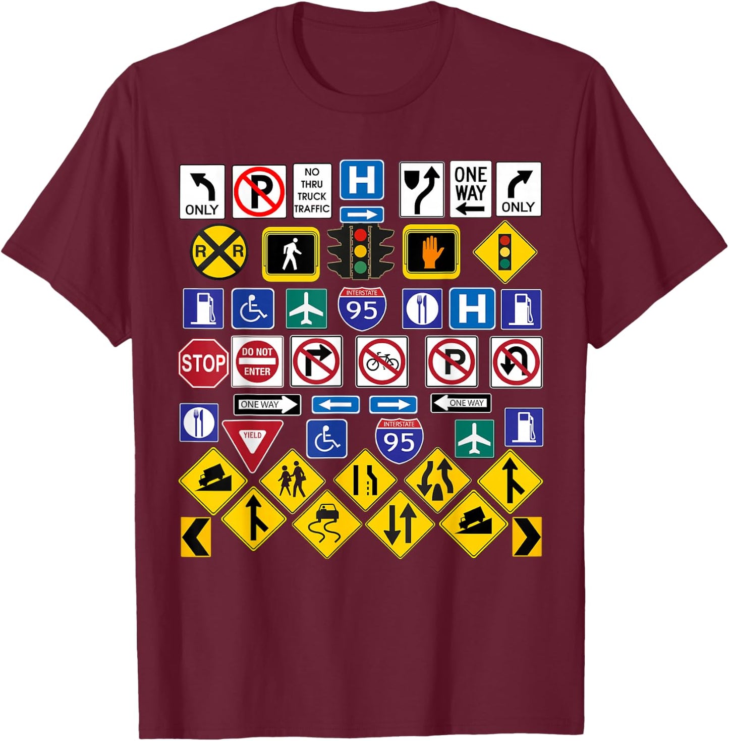Road Signs, Warning Signs T-Shirt - T-Shirt | Maroon