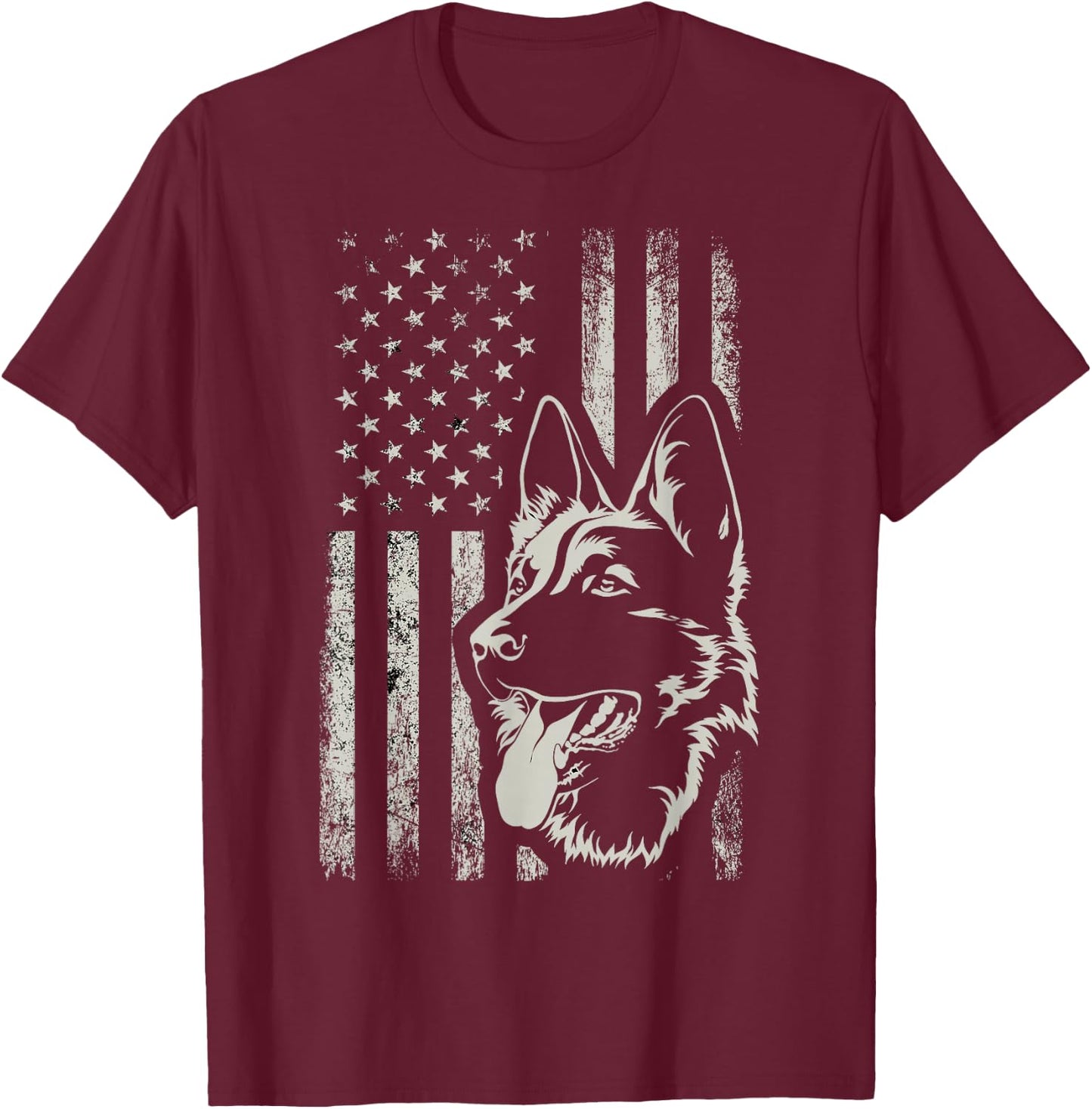 Patriotic German Shepherd American Flag 4th of July Shepherd T-Shirt - T-Shirt | Maroon