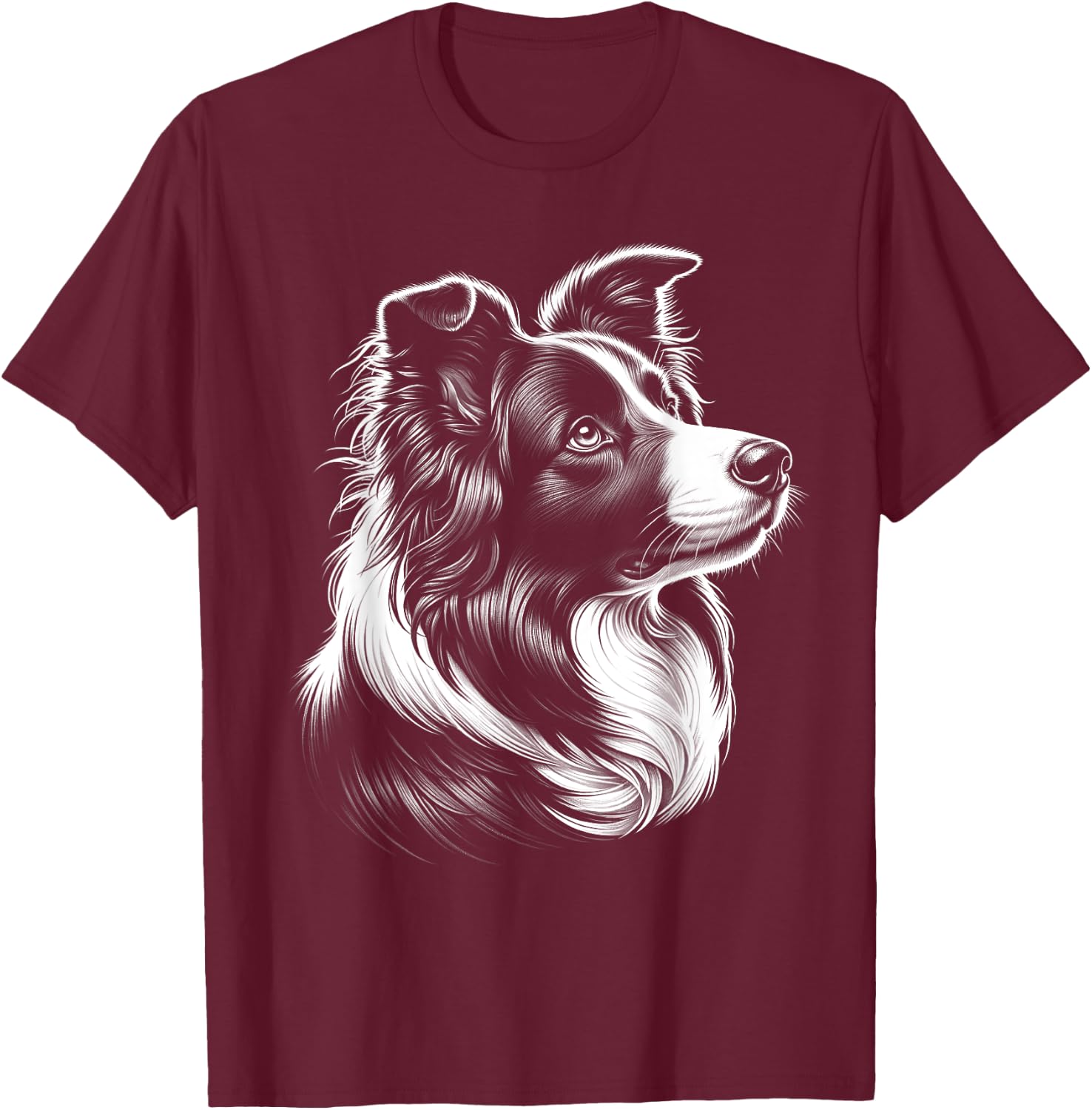 Cute Border Collie Head as a Chic Portrait from the Side T-Shirt - T-Shirt | Maroon