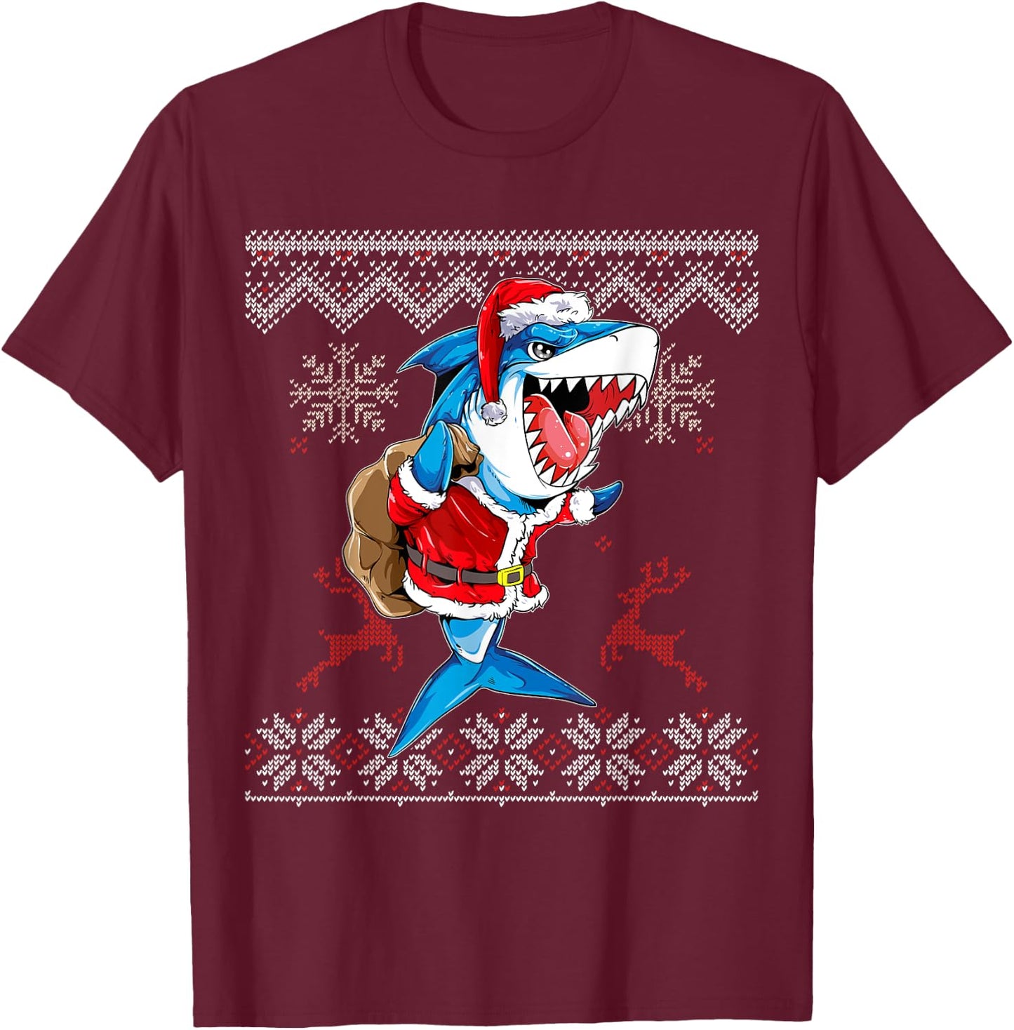 Christmas Shark Jawlly Santa Merry Xmas Sharkmas Baking T-Shirt - T-Shirt | Maroon
