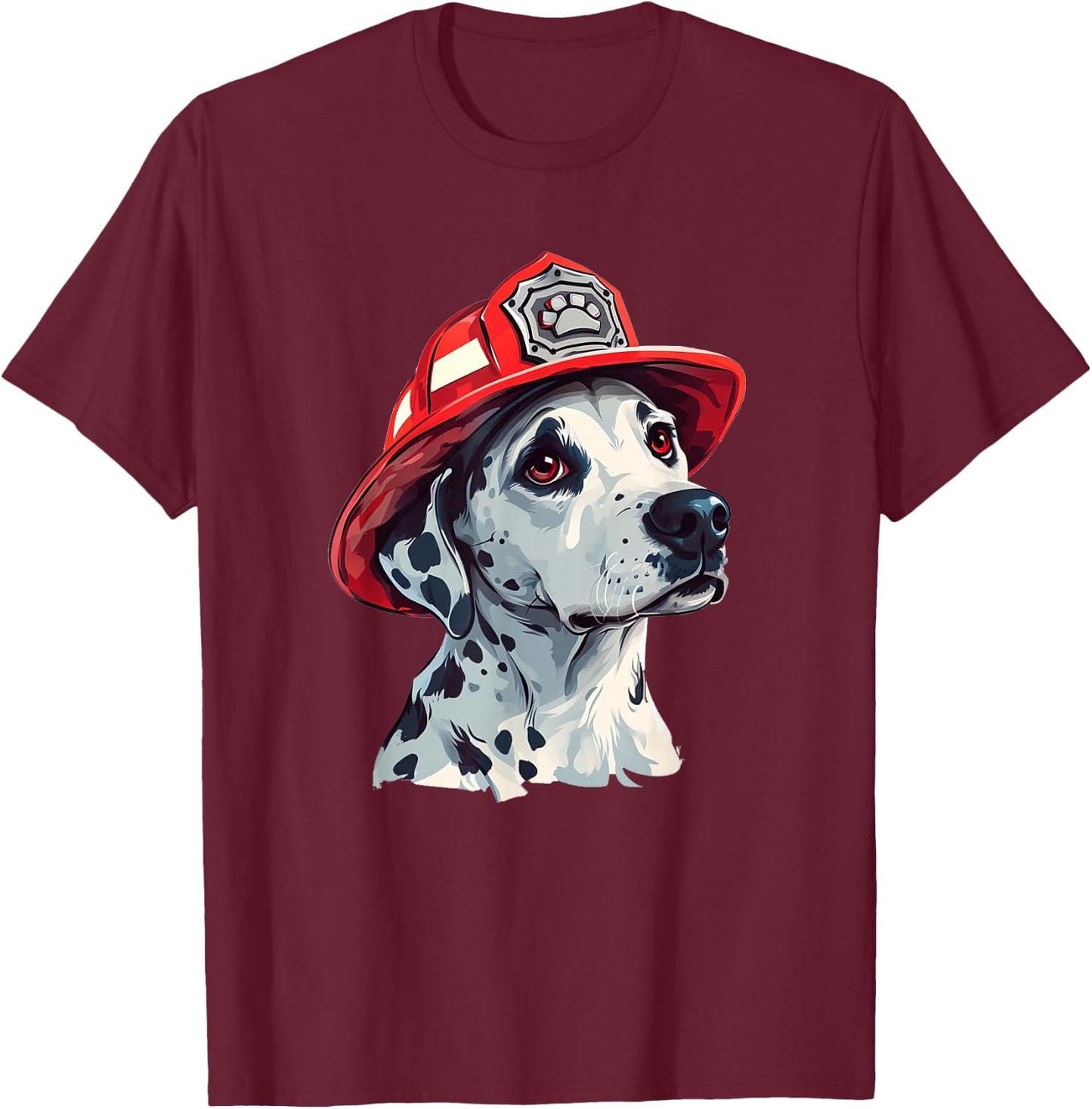 Dalmatian Firehouse Dog Firefighter Hat Fireman Dog T-Shirt - T-Shirt | Maroon