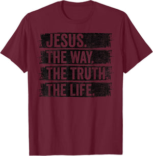 Jesus The Way Truth Life Vintage Christian Worship Retro T-Shirt - T-Shirt | Maroon