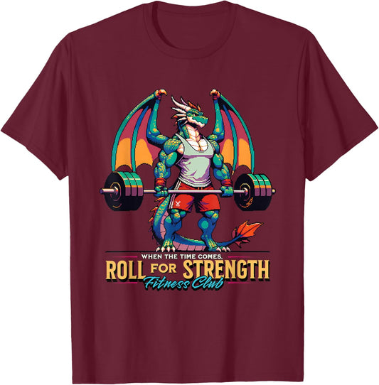 Roll for Strength Gym TTRPG Roleplaying Cool Workout Pixel T-Shirt - T-Shirt | Maroon