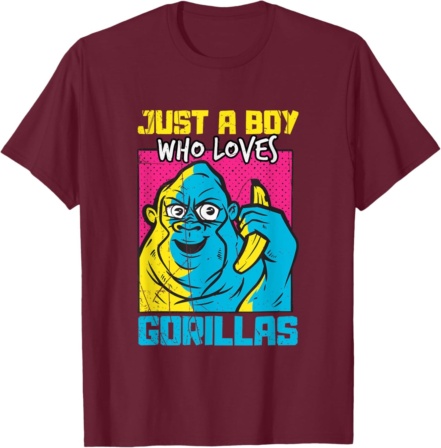 Just A Boy Who Loves Gorillas T-Shirt - T-Shirt | Maroon