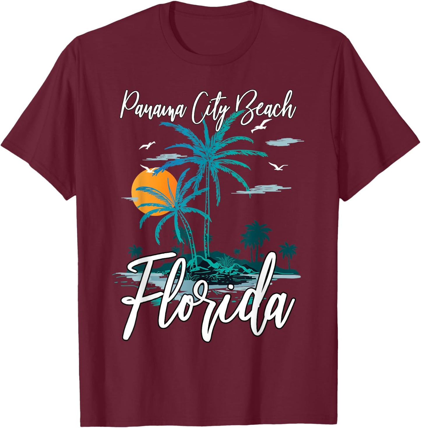 Family Vacation Retro Sunset Florida Panama City Beach Men Women Girls Kids T-Shirt - T-Shirt | Maroon