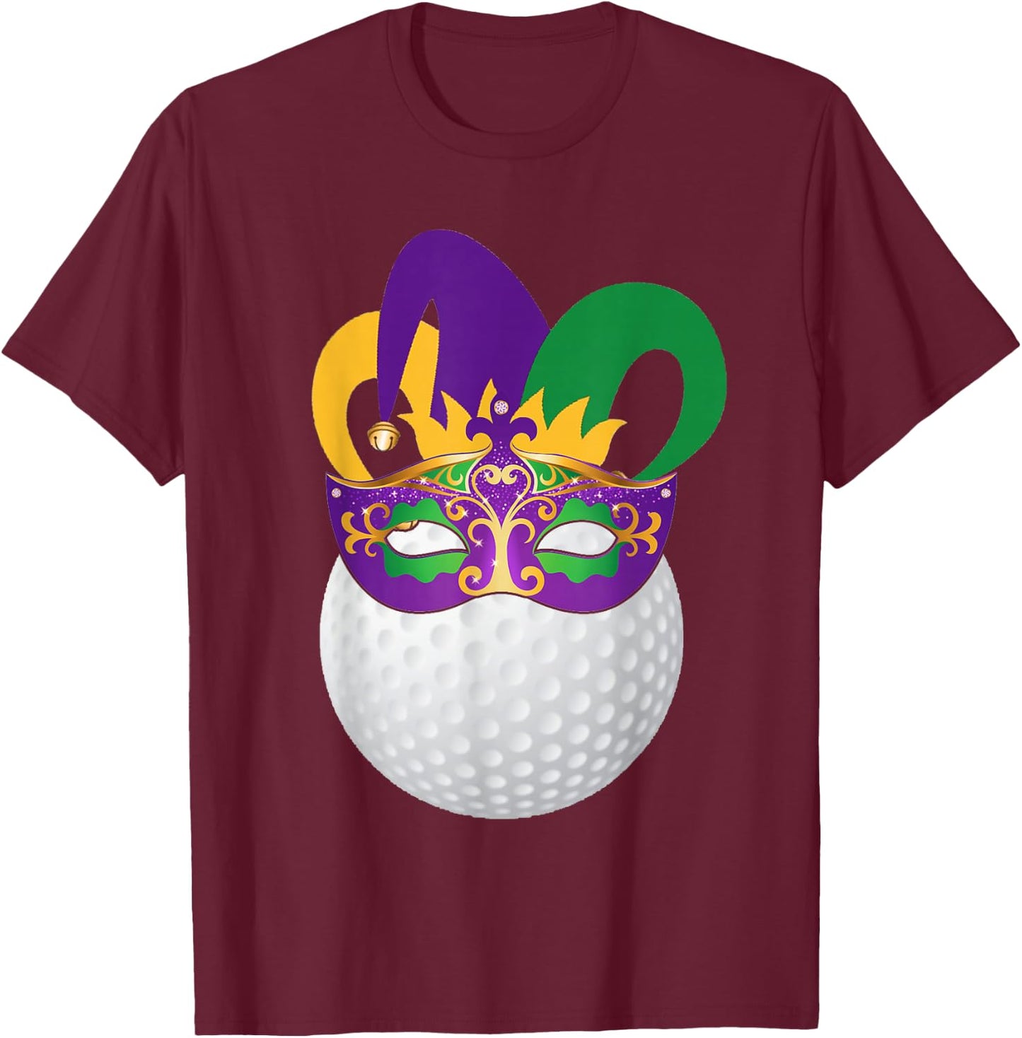 Golf Wearing Mardi Gras Carnival Mask Golf Lover T-Shirt - T-Shirt | Maroon