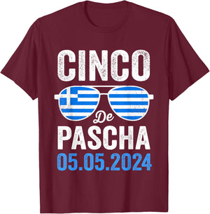 Cinco De Pascha Greece Flag Funny Greek Easter Cinco de Mayo T-Shirt - T-Shirt | Maroon