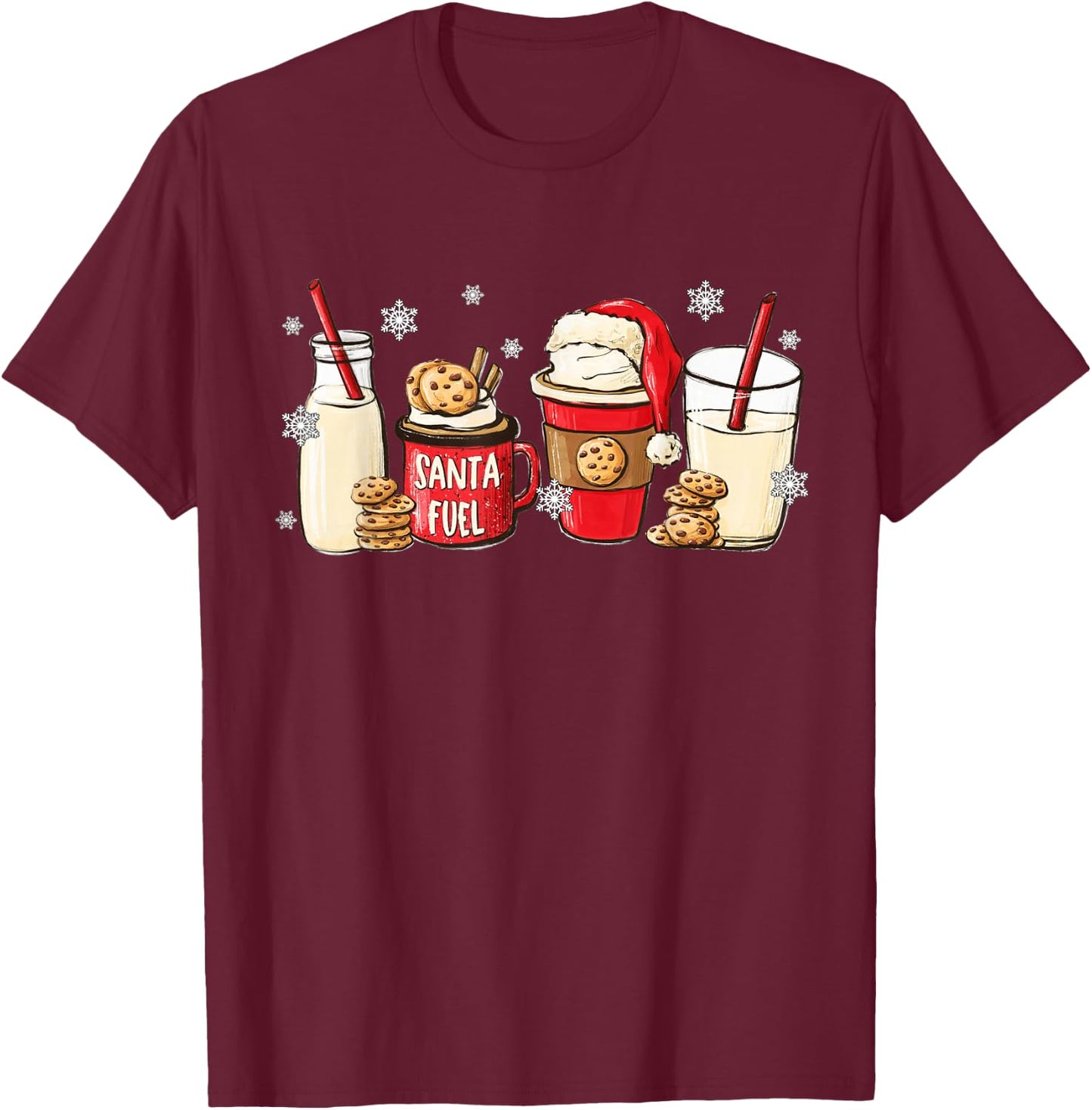 Funny Santa Fuel Christmas Milk Iced Latte Snow Cookies Xmas T-Shirt - T-Shirt | Maroon