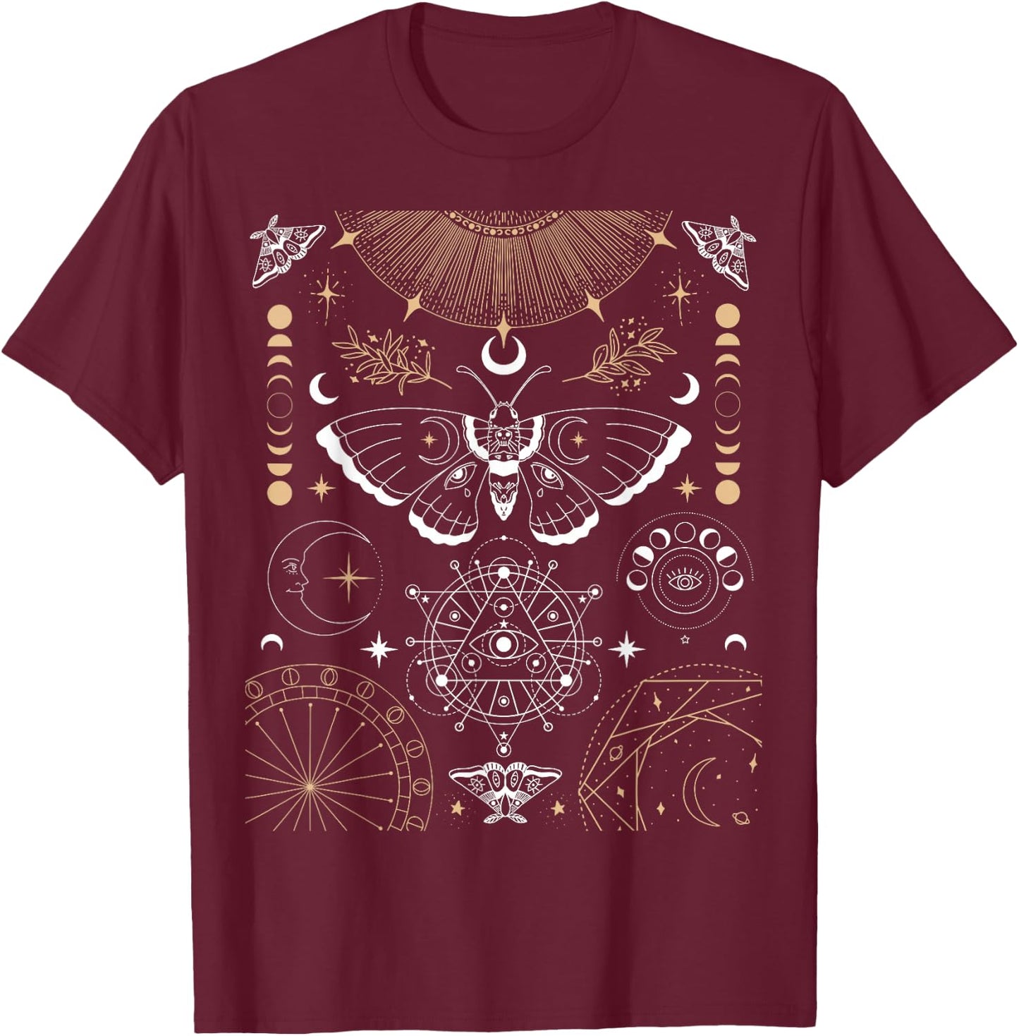 Luna Moth Moon Phases Witchy Dark Academia Aesthetic Occult T-Shirt - T-Shirt | Maroon
