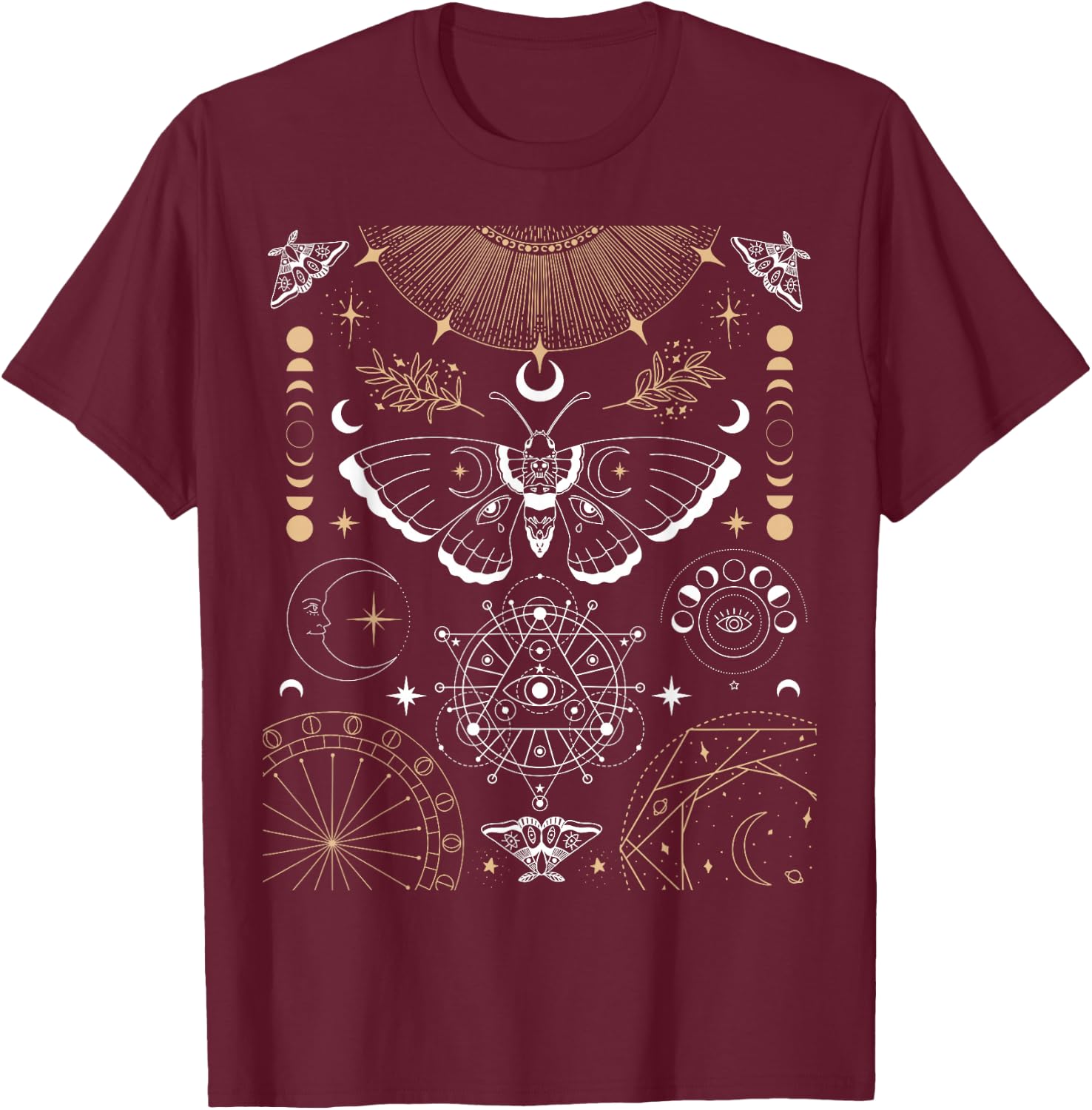 Luna Moth Moon Phases Witchy Dark Academia Aesthetic Occult T-Shirt - T-Shirt | Maroon