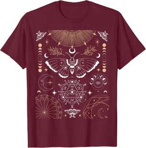 Luna Moth Moon Phases Witchy Dark Academia Aesthetic Occult T-Shirt - T-Shirt | Maroon