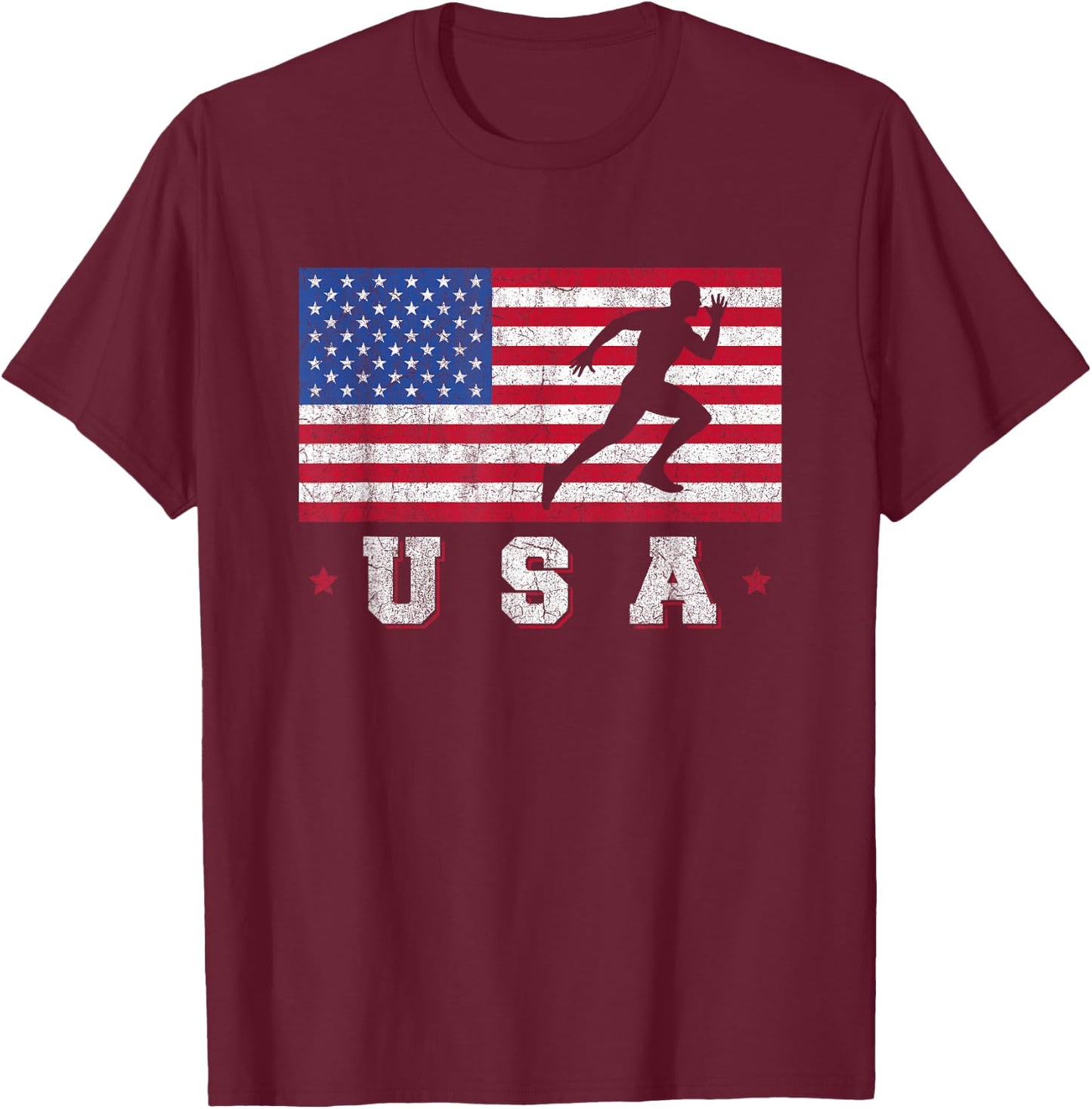Patriotic Sports Gift American USA Flag Track And Field T-Shirt - T-Shirt | Maroon