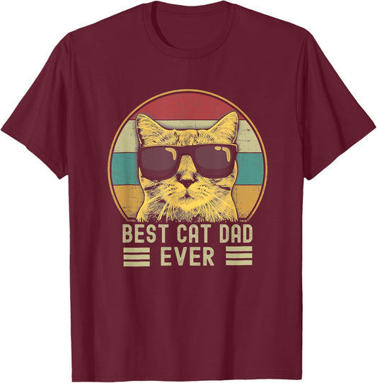 Best Cat Dad Ever Funny Retro Cat Dad Cat Father's Day T-Shirt - T-Shirt | Maroon