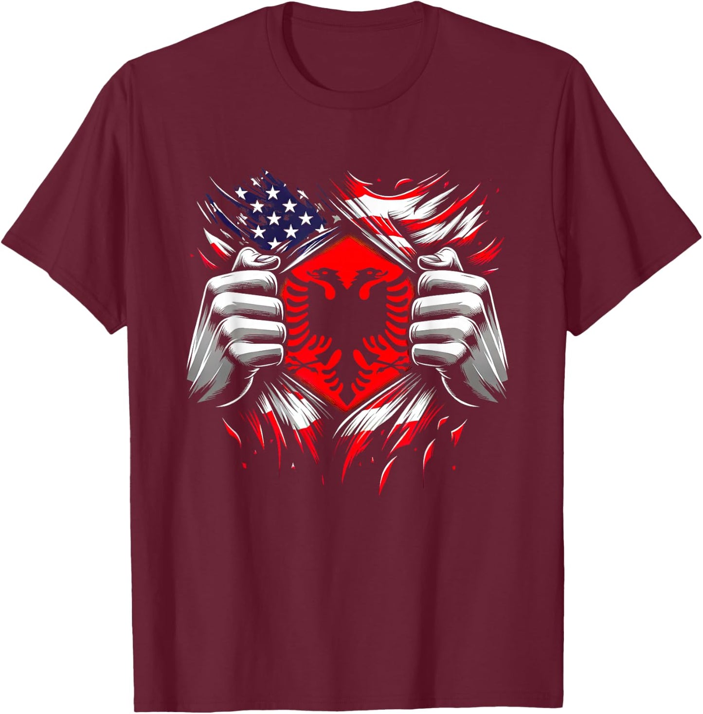Skenderbeg Albania Inside and Kosovo flag proud Albanian T-Shirt - T-Shirt | Maroon