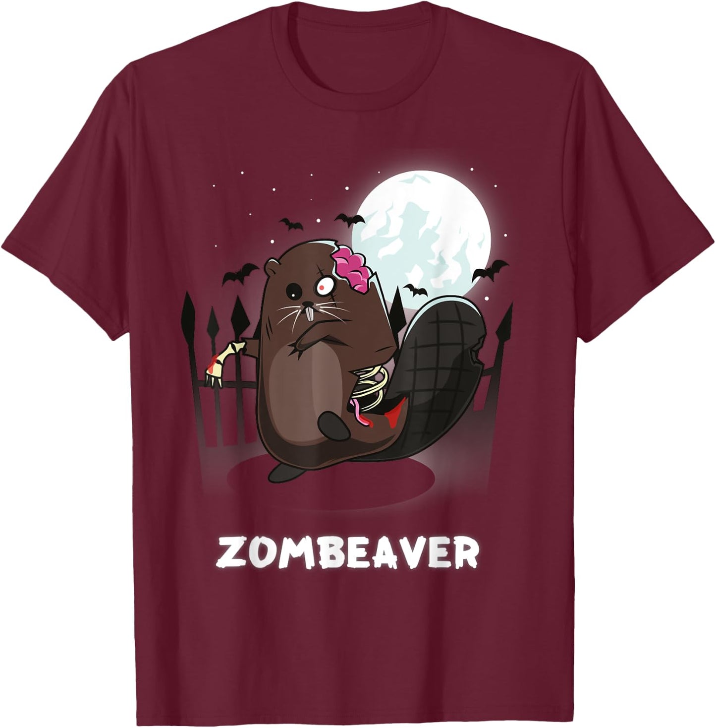 Beaver Lover Zombeaver Pun T-Shirt - T-Shirt | Maroon