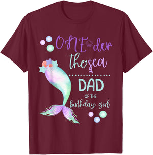 Dad 1st Birthday Mermaid Oneder The Sea Family Matching T-Shirt - T-Shirt | Maroon