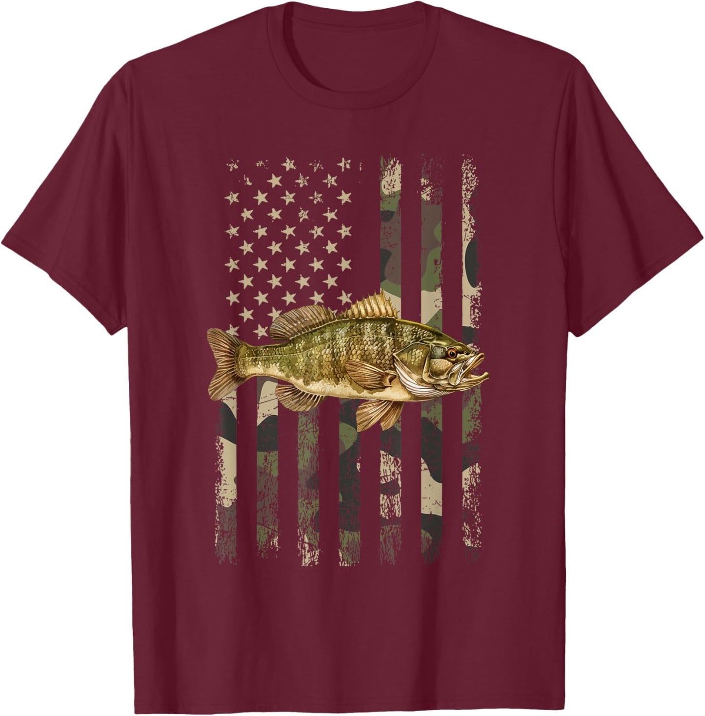 Smallmouth American Flag, smallmouth bass Women Kids Men T-Shirt - T-Shirt | Maroon