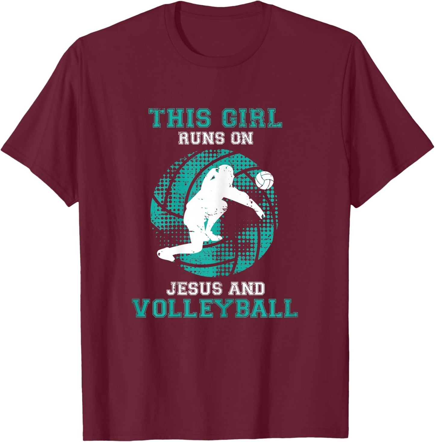 This Girl Runs On Jesus And Volleyball Shirt Teen Cute Gifts T-Shirt - T-Shirt | Maroon