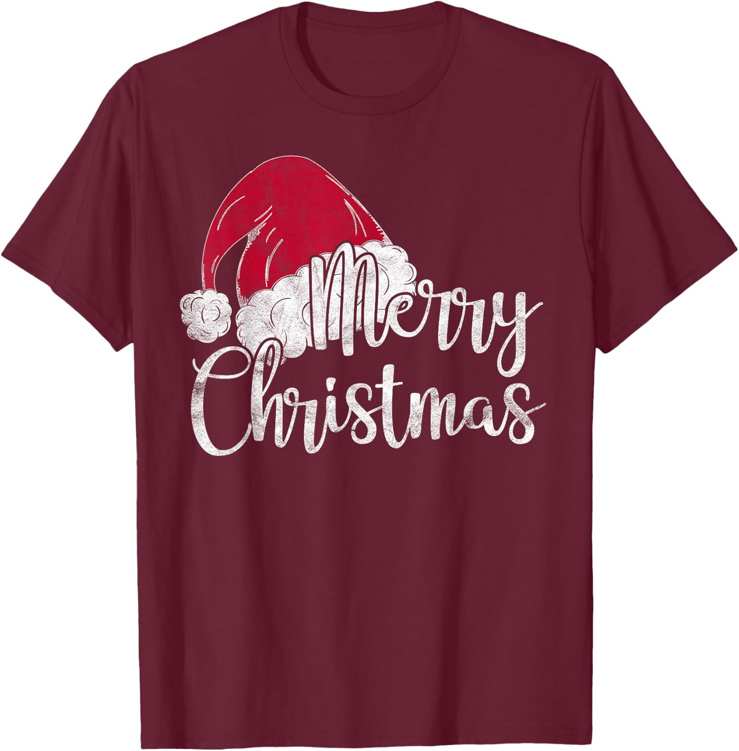Merry Christmas Cute Santas Hat Funny Mom Xmas Gift T-Shirt - T-Shirt | Maroon